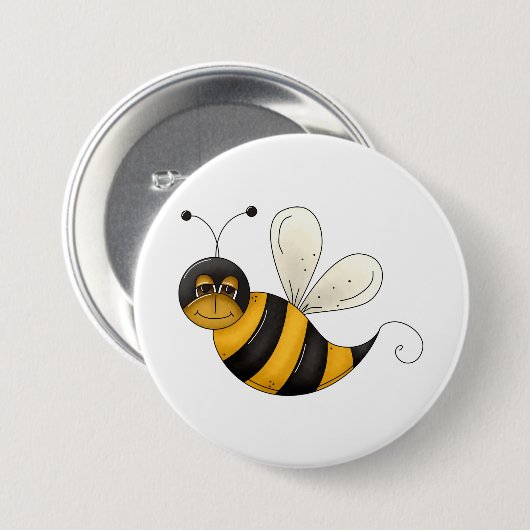 Smiling Bee Fun Bumblebee Character Ronde Button 7,6 Cm (Voorkant /achterkant)