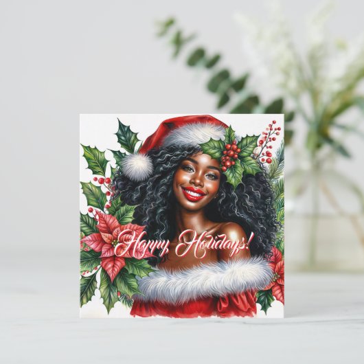 Smiling Black Woman Happy Holidays Feestdagenkaart (Staand voorkant)