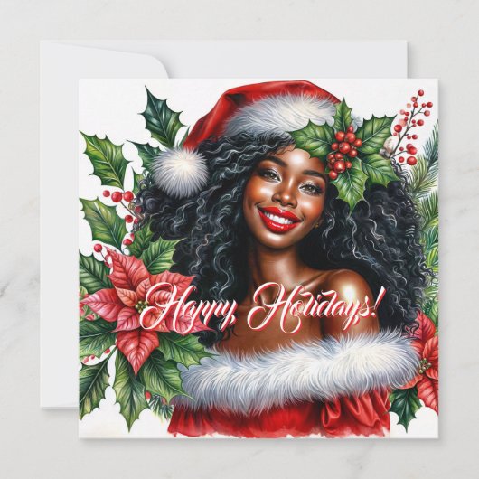 Smiling Black Woman Happy Holidays Feestdagenkaart (Voorkant)