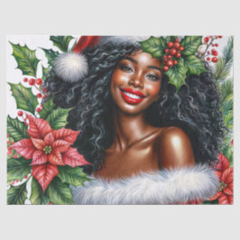 Smiling Black Woman In Santa Hat Christmas Tissuepapier