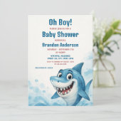 Smiling Blue Shark Boy Baby shower Thema Kaart (Staand voorkant)