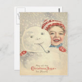 Smiling Boy Sneeuwman Sneeuwpijp Knit Pet Briefkaart (Voorkant / Achterkant)