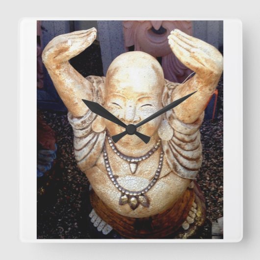smiling buddha clock vierkante klok (Voorkant)