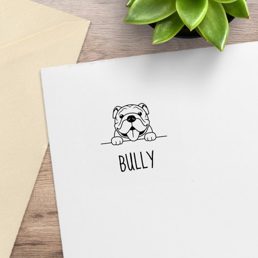 Smiling Bulldog Pet Aangepaste naam Rubberstempel