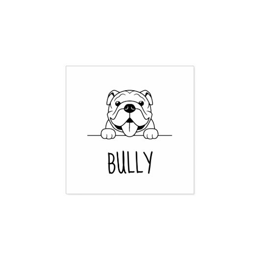 Smiling Bulldog Pet Aangepaste naam Rubberstempel (Afrduk)