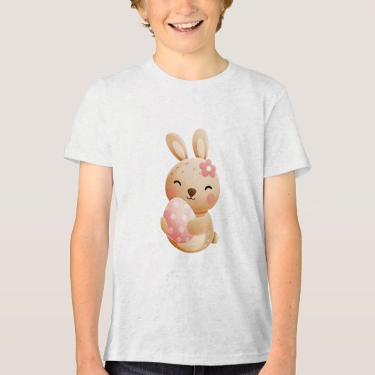 Smiling Bunny with Easter Egg Tri-Blend Shirt (Voorkant)