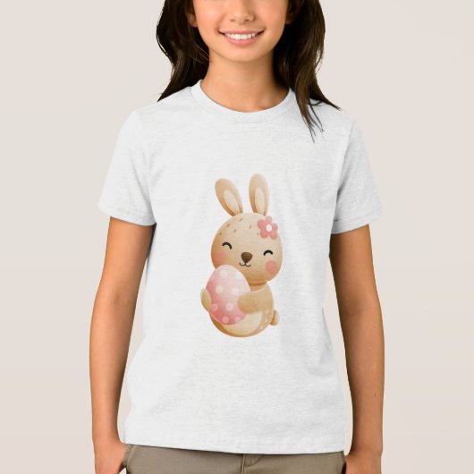 Smiling Bunny with Easter Egg Tri-Blend Shirt (Voorkant)