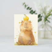 Smiling Capybara with Yuzu Fruit on Head Briefkaart (Staand voorkant)