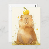 Smiling Capybara with Yuzu Fruit on Head Briefkaart (Voorkant / Achterkant)