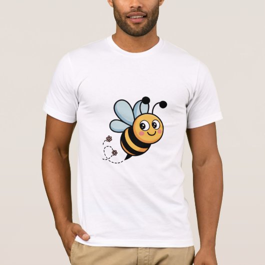 Smiling Cartoon Bee with Flowers T-shirt (Voorkant)