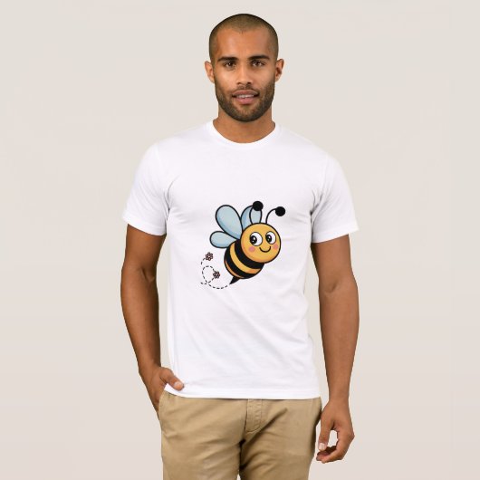 Smiling Cartoon Bee with Flowers T-shirt (Voorkant volledig)