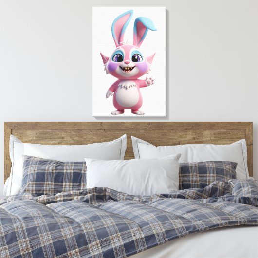 Smiling Cartoon Bunny Character Artwork Canvas Afdruk (Insitu (Slaapkamer))