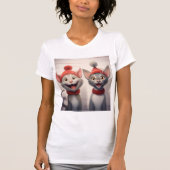 Smiling Cartoon Cats With Red Hats And Collars T-shirt (Voorkant)