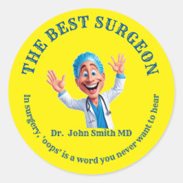Smiling Cartoon Surgeon Design Medical Gift Idea Ronde Sticker