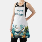 Smiling Cat Chef Cooking with Animated Vegetables Schort (Insitu)