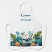 Smiling Cat Chef Cooking with Animated Vegetables Schort (Voorkant)