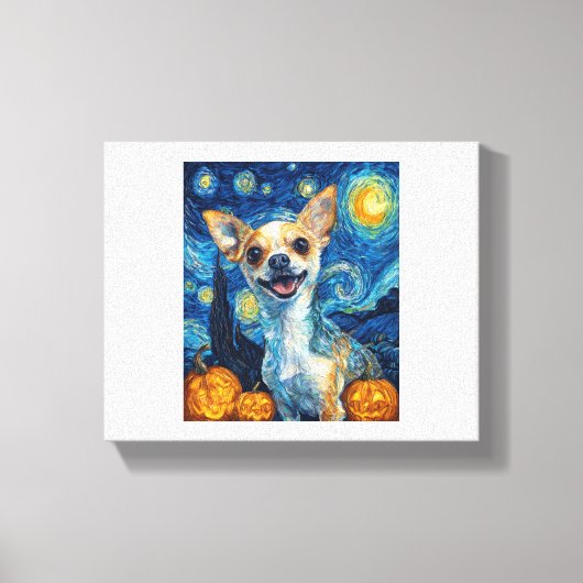 smiling chihuahua dog starry night by Van Gogh fin Canvas Afdruk (Voorkant)