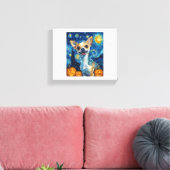 smiling chihuahua dog starry night by Van Gogh fin Canvas Afdruk (Insitu (Woonkamer))