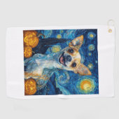 smiling chihuahua dog starry night by Van Gogh fin Golfhanddoek (Horizontaal)