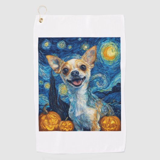 smiling chihuahua dog starry night by Van Gogh fin Golfhanddoek (Voorkant)