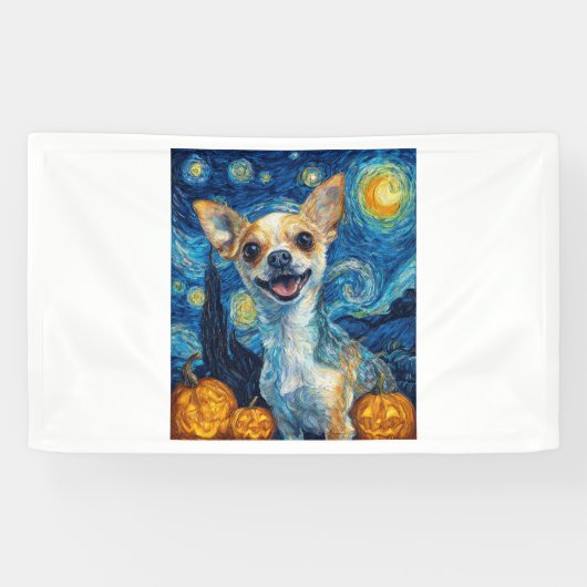 smiling chihuahua dog starry night by Van Gogh fin Spandoek (Horizontaal)