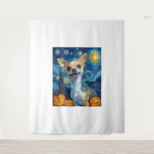 smiling chihuahua dog starry night by Van Gogh fin Wandkleed (Voorkant)