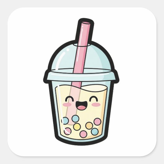 Smiling Cupcake – Cute Kawaii Illustration Vierkante Sticker (Voorkant)