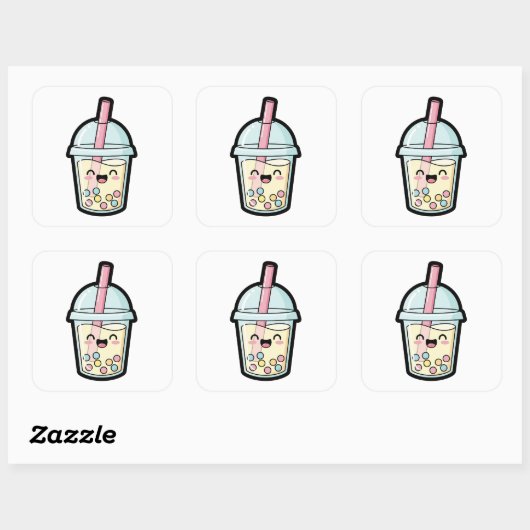 Smiling Cupcake – Cute Kawaii Illustration Vierkante Sticker (Vel)