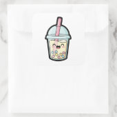 Smiling Cupcake – Cute Kawaii Illustration Vierkante Sticker (Tas)