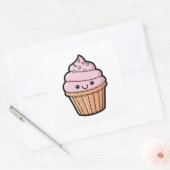 Smiling Cupcake – Cute Kawaii Illustration Vierkante Sticker (Envelop)