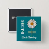 Smiling Daisy Custom Name Button voor Docent (Voorkant /achterkant)