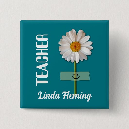Smiling Daisy Custom Name Button voor Docent (Voorkant)