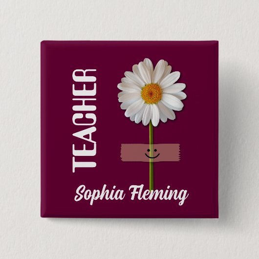 Smiling Daisy Custom Name Buttonnen voor Teacher Vierkante Button 5,1 Cm (Voorkant)