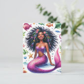 Smiling Dark-Skinned Mermaid With Pink Tail Briefkaart (Staand voorkant)