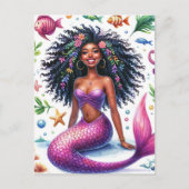 Smiling Dark-Skinned Mermaid With Pink Tail Briefkaart (Voorkant)