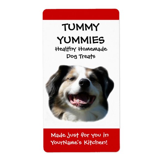 Smiling Dog Doggie Behandelt Keuken Label Sticker (Voorkant)