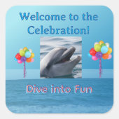 Smiling Dolphin Ocean Party Vierkante Sticker (Voorkant)