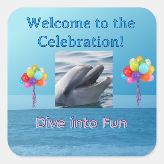 Smiling Dolphin Ocean Party Vierkante Sticker (Voorkant)