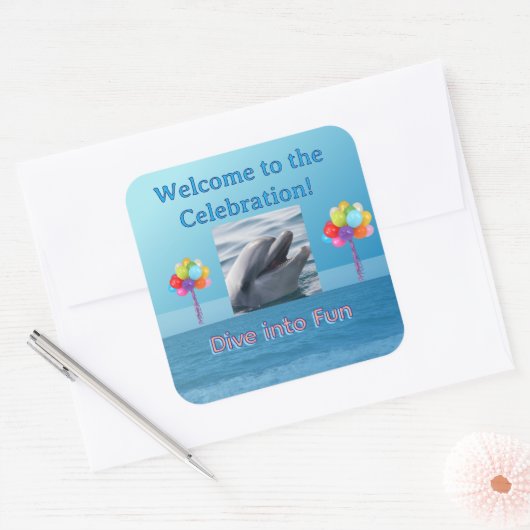Smiling Dolphin Ocean Party Vierkante Sticker (Envelop)