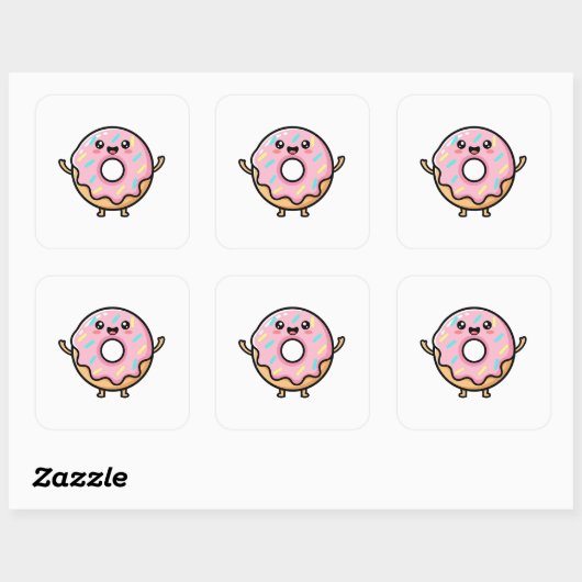 Smiling Donut – Cute Kawaii Illustration Vierkante Sticker (Vel)