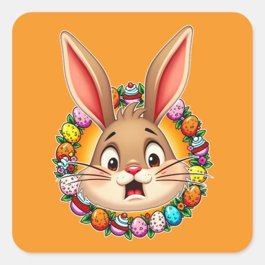 Smiling Easter Bunny – Floral Frame Autocolante Vierkante Sticker (Voorkant)