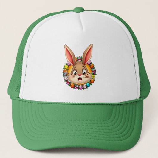 Smiling Easter Bunny – Floral Frame boné Trucker Pet (Voorkant)