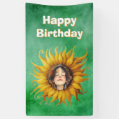 Smiling Face of Girl in Happy Birthday Sunflower Spandoek (Verticaal)