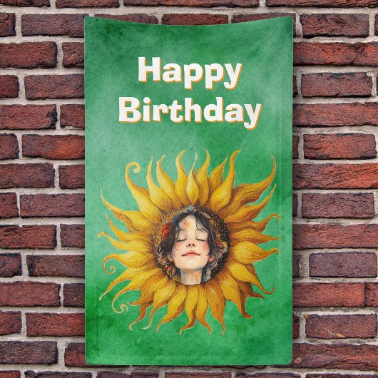 Smiling Face of Girl in Happy Birthday Sunflower Spandoek