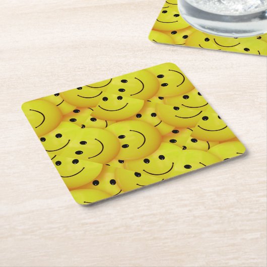 Smiling Faces. Yellow, Kartonnen Onderzetters (Schuin)