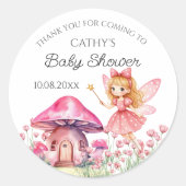 Smiling Fairy and Pink Mushrooms Baby shower Ronde Sticker (Voorkant)