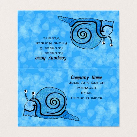 Smiling Fantasy Snail Abstract Blauw Patroon Shell Visitekaartje (Buitenkant ongevouwen)