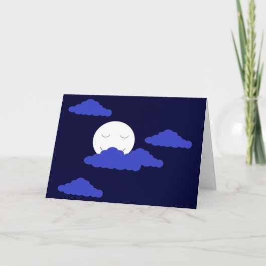 Smiling Full Moon with Clouds: Dark Blue Blank Kaart (Voorkant)