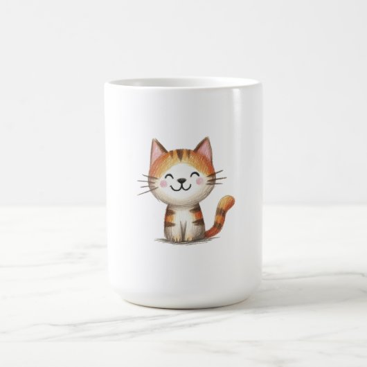 Smiling Ginger Tabby Kitten - Hand-Drawn Illustrat Koffiemok (Center)