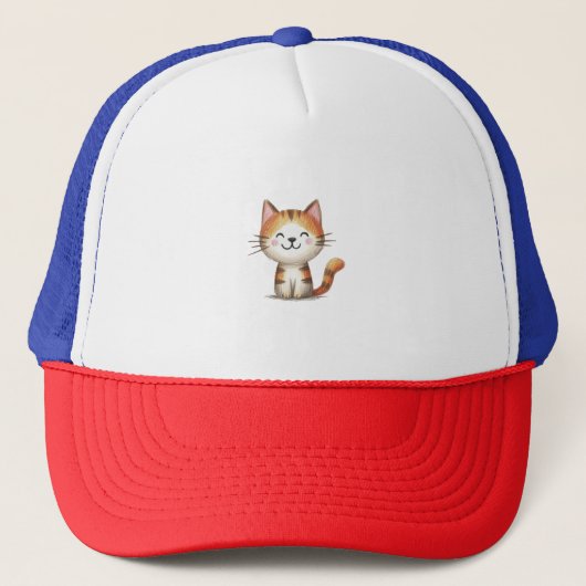 Smiling Ginger Tabby Kitten - Hand-Drawn Illustrat Trucker Pet (Voorkant)
